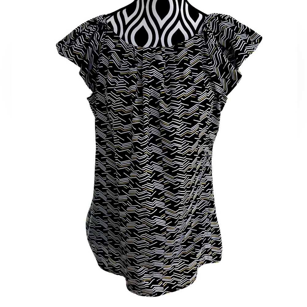 Banana Republic Black White and Gold Geometric Flutter Sleeve Blouse